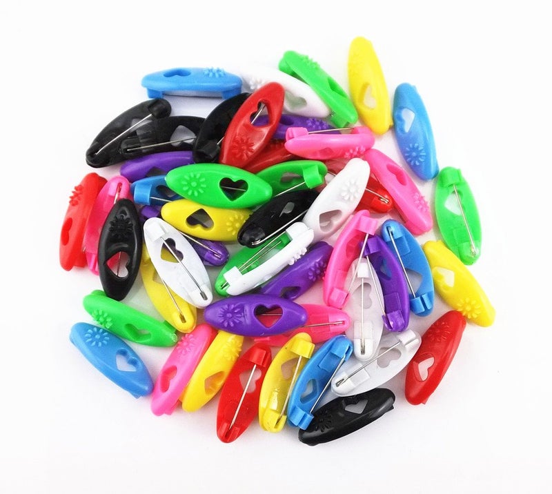 yueton 48pcs Assorted Color Fashion Plastic Cover Scarves Safety Pin, Scarf, Hijab, Brooch Pins, Safety Locking Baby Cloth Diaper Nappy Pin (Flower&Heart) - Image 1